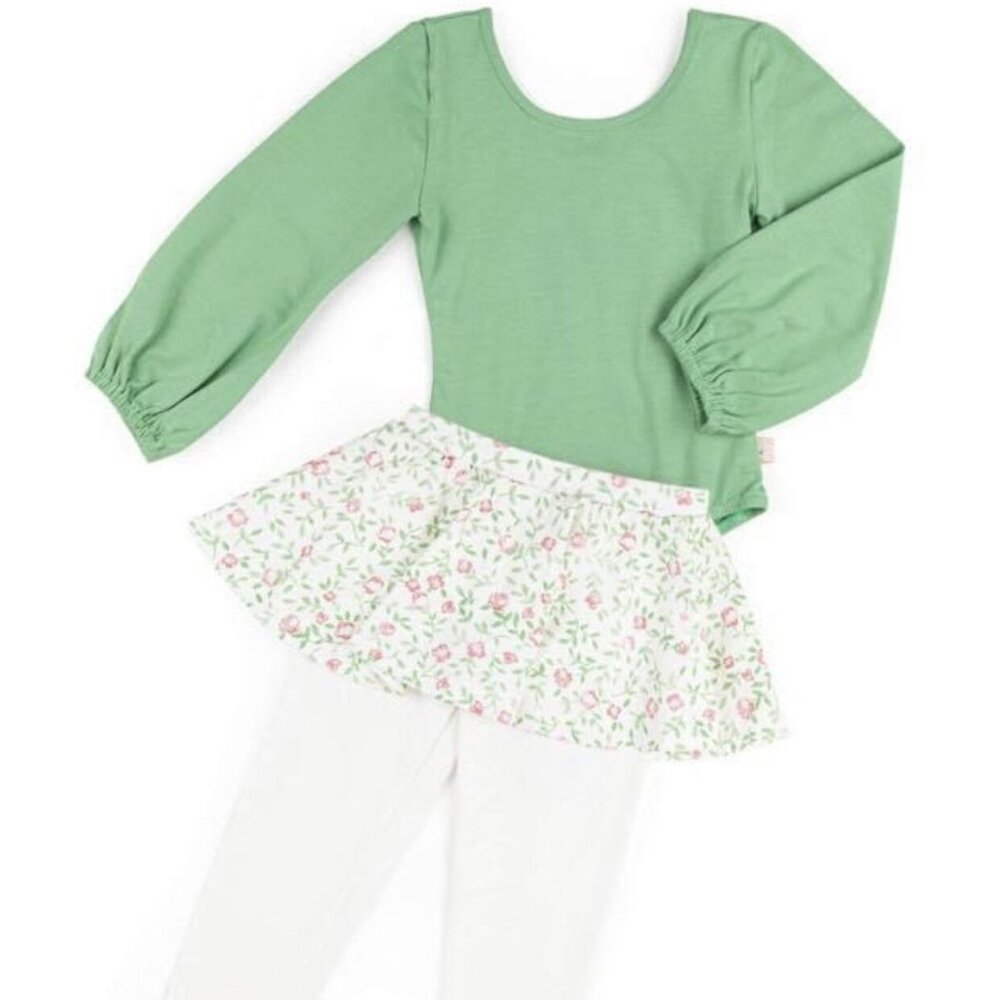 Omi Jo Green Leotard & Christmas Floral Skirted Legging Set